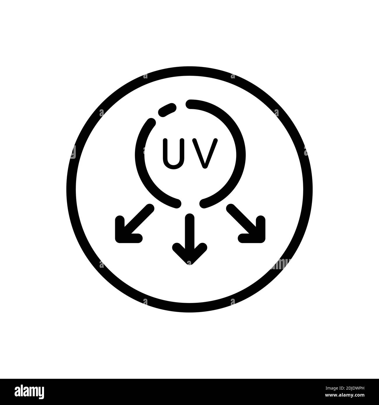 Ultraviolet rays sun. Weather outline icon in a circle. Isolated vector ...
