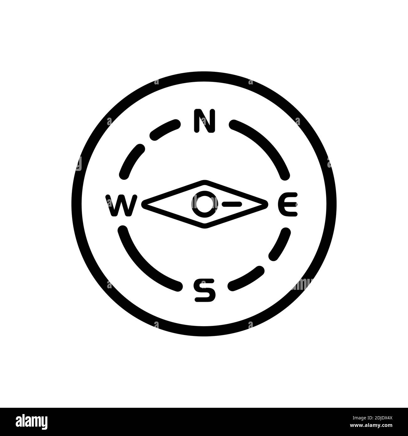 Compass. East direction. Weather outline icon in a circle. Isolated