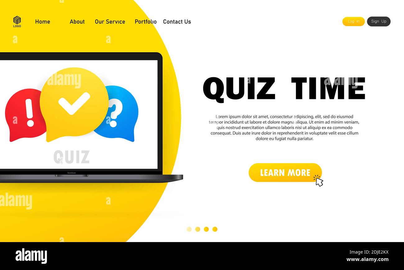 Quiz online on laptop. The concept is the question with the answer