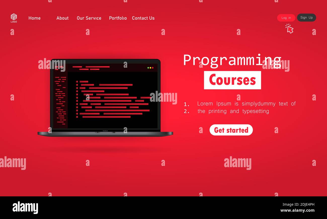 Programming courses illustration. Learning programming on laptop ...