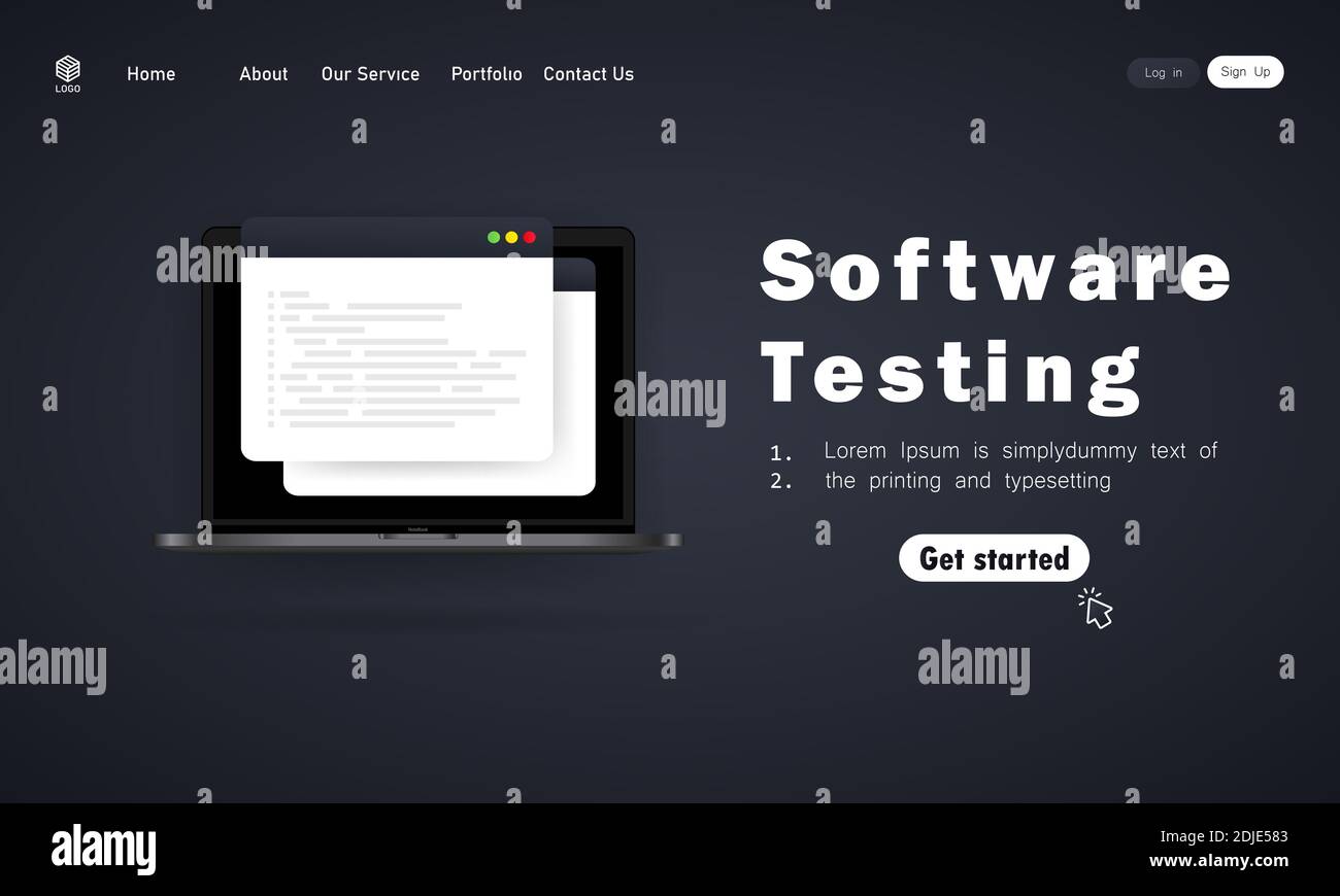 Software testing banner. Development, programming, coding on laptop ...