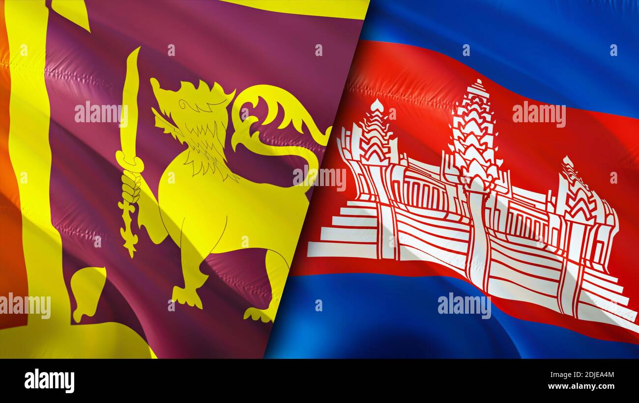 Sri Lanka and Cambodia flags. 3D Waving flag design. Sri Lanka Cambodia flag, picture, wallpaper