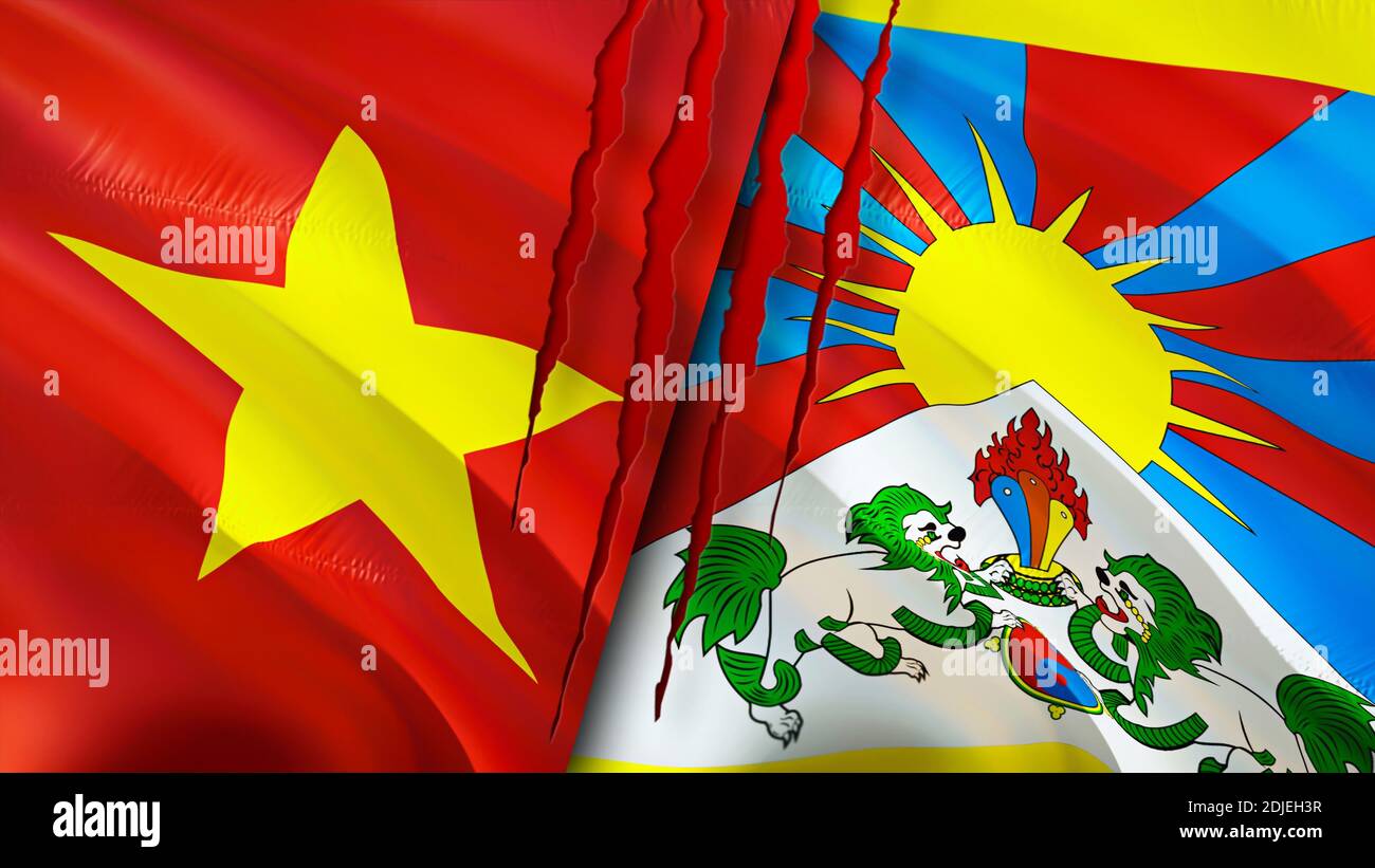 Vietnam and Tibet flags. 3D Waving flag design. Vietnam Tibet flag,  picture, wallpaper. Vietnam vs Tibet image,3D rendering. Vietnam Tibet  relations a Stock Photo - Alamy