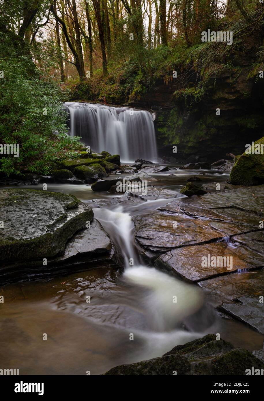 Waterfall on The Upper Clydach River in Pontardawe, Swansea Stock Photo
