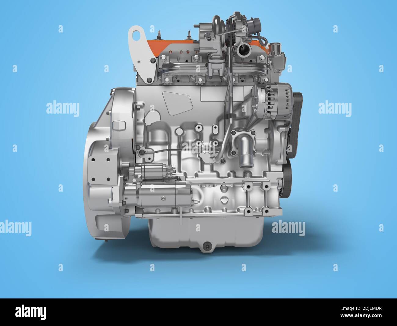 3D rendering engine for car left view on blue background with shadow ...