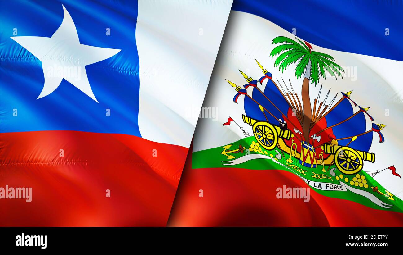 Chile and Haiti flags. 3D Waving flag design. Chile Haiti flag, picture