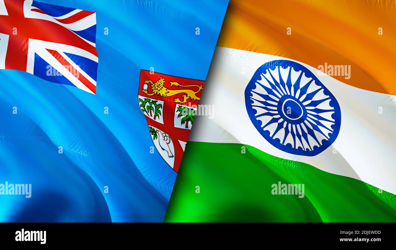 Fiji and India flags. 3D Waving flag design. Fiji India flag, picture