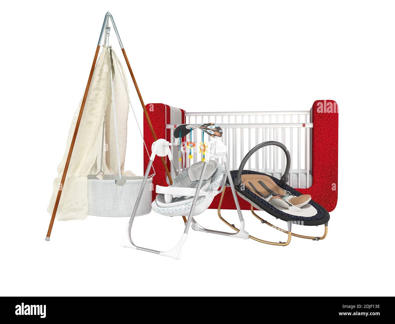 3D rendering of baby bed swing for sleeping child on white background