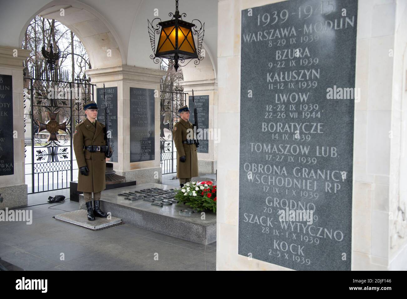 Polish soldiers guarding the Tomb of the Unknown Soldier, Warsaw, Poland, (Photo by Casey B. Gibson) Stock Photo