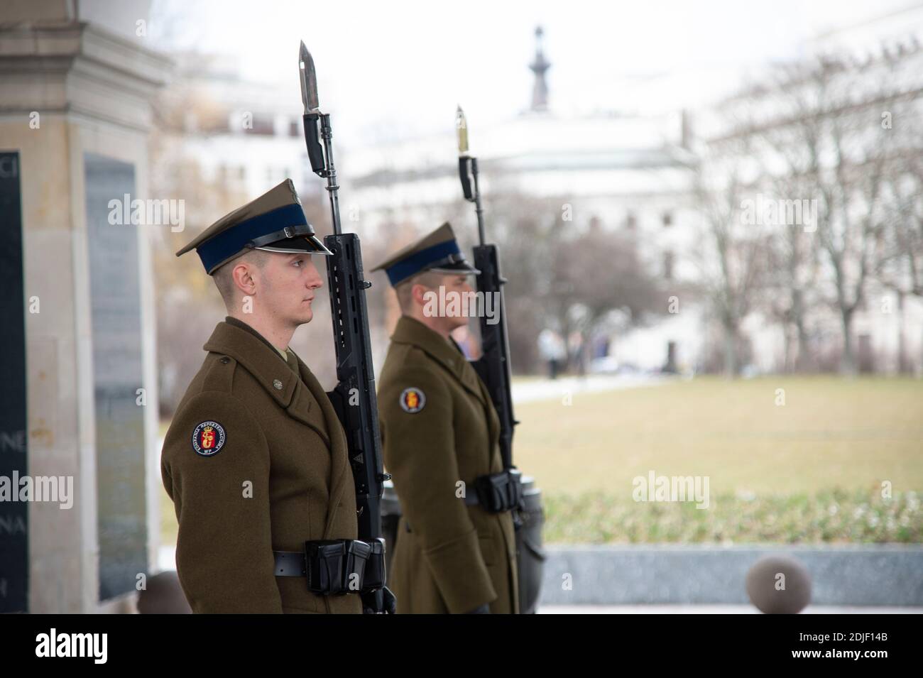 Polish soldiers guarding the Tomb of the Unknown Soldier, Warsaw, Poland, (Photo by Casey B. Gibson) Stock Photo