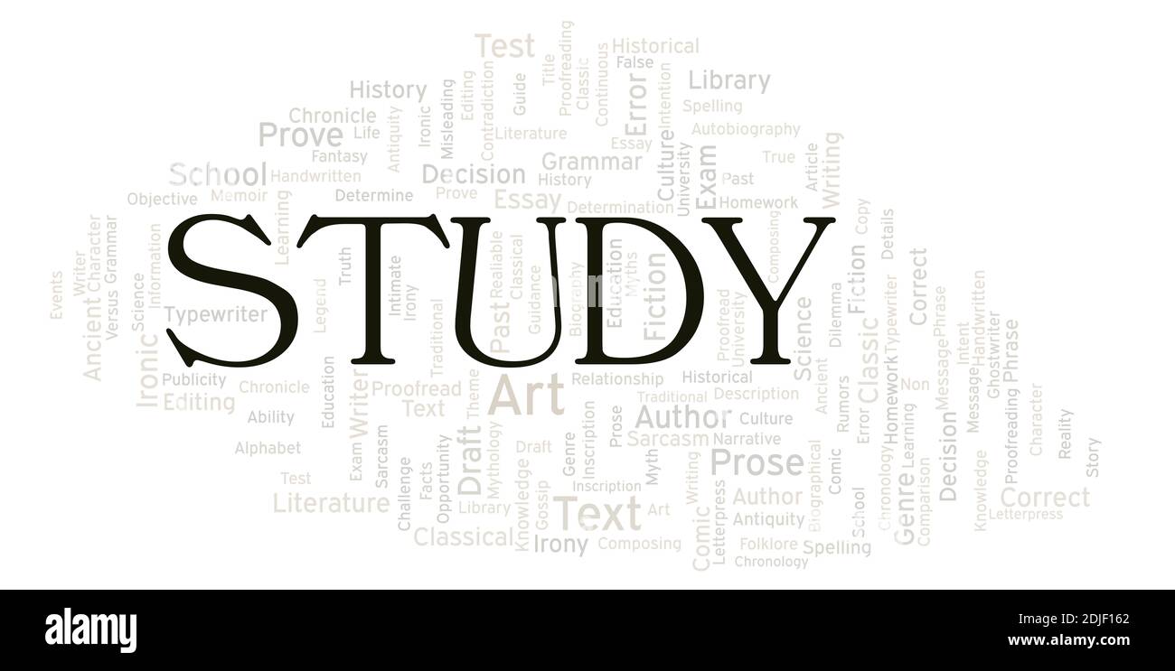 Study typography word cloud create with text only Stock Photo