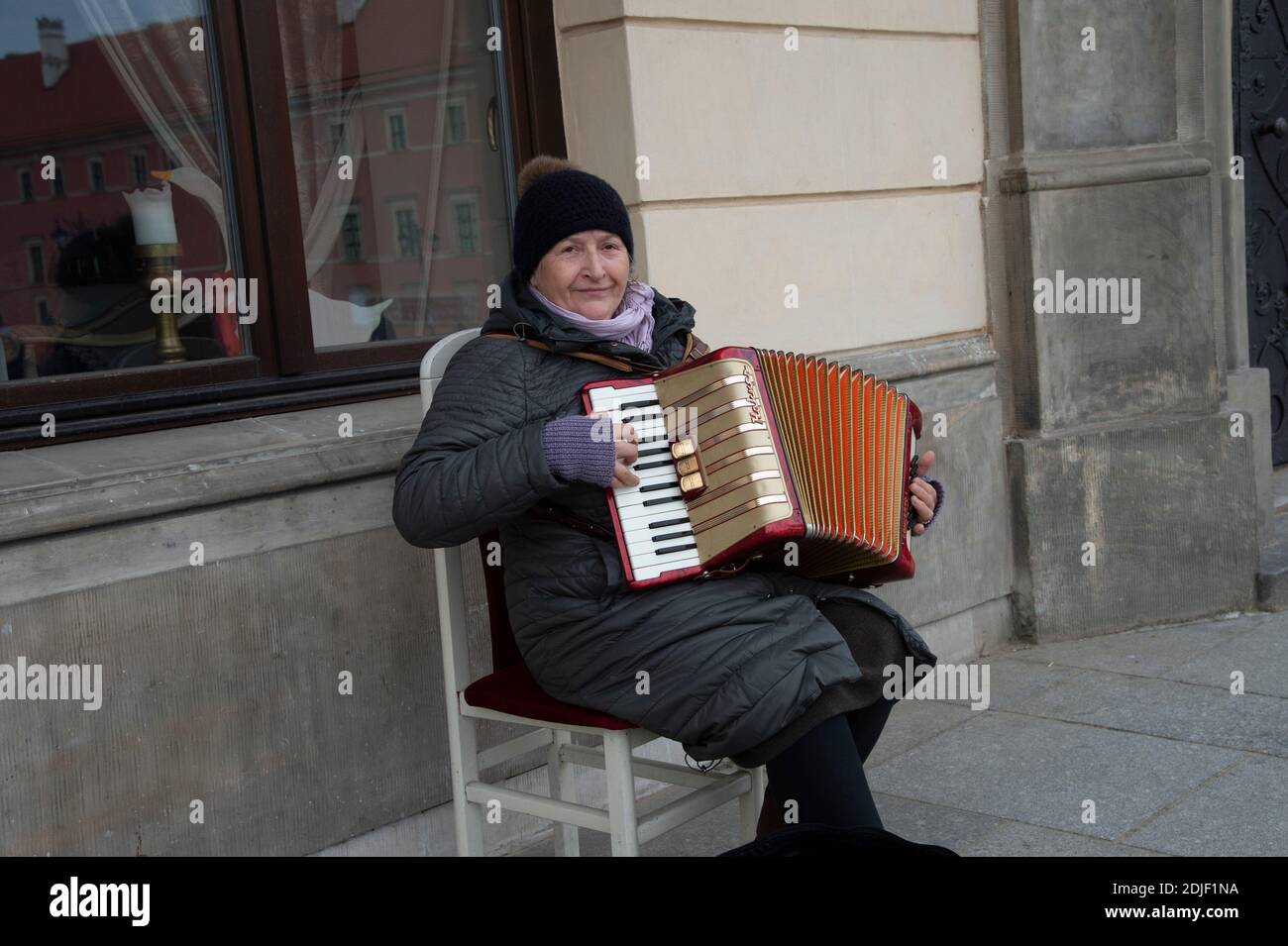 Street musician with accordian, Oldtown, Warsaw, Poland, (Photo by Casey B. Gibson) Stock Photo