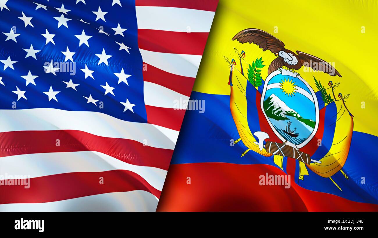 USA and Ecuador flags. 3D Waving flag design. USA Ecuador flag, picture
