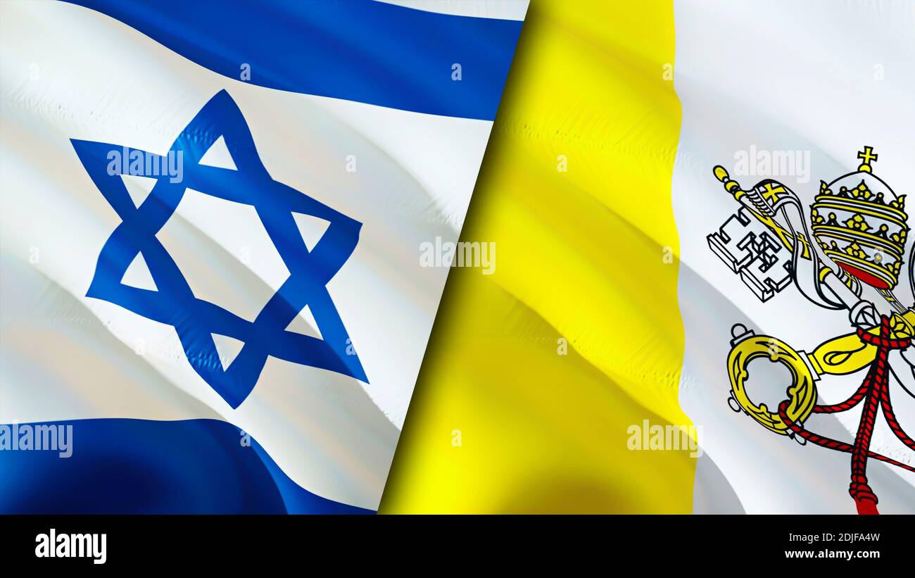 Israel and Vatican flags. 3D Waving flag design. Israel Vatican flag