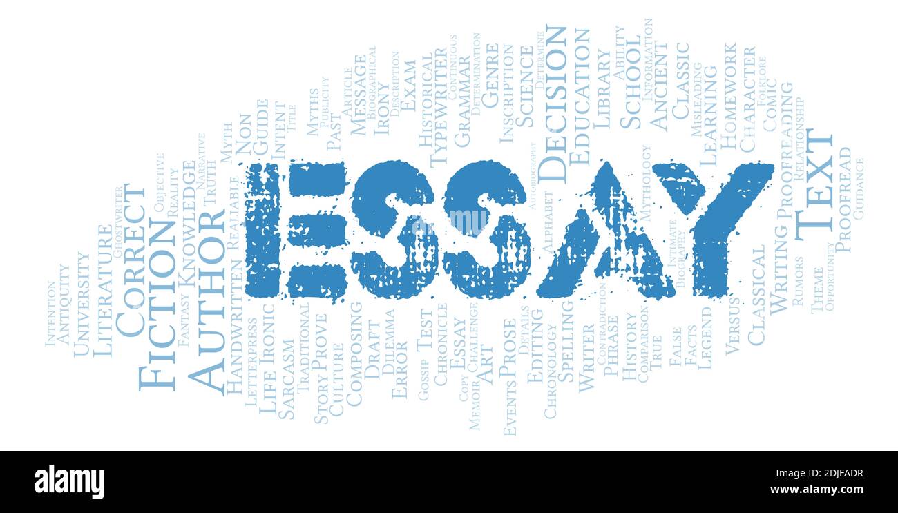 Essay typography word cloud create with text only Stock Photo