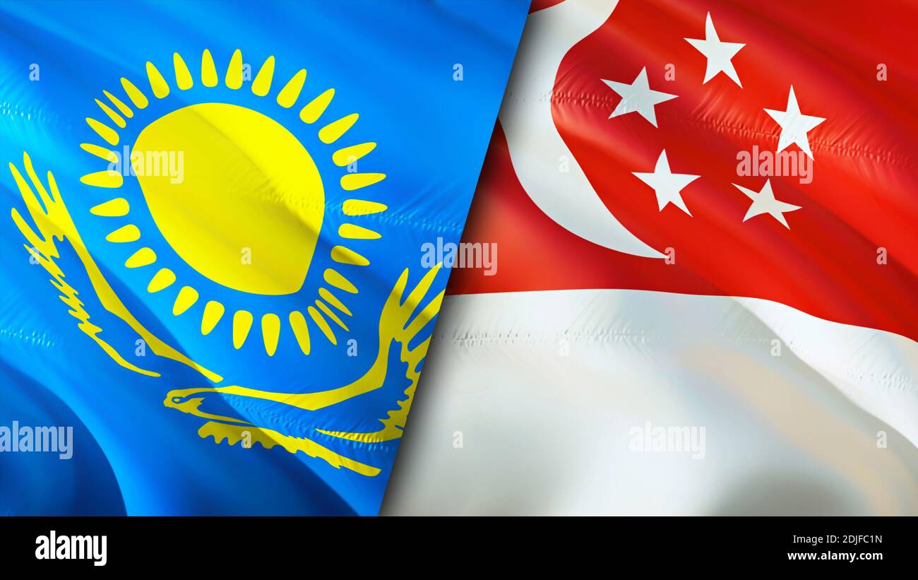 Kazakhstan and Singapore flags. 3D Waving flag design. Kazakhstan Singapore  flag, picture, wallpaper. Kazakhstan vs Singapore image,3D rendering. Kaza  Stock Photo - Alamy