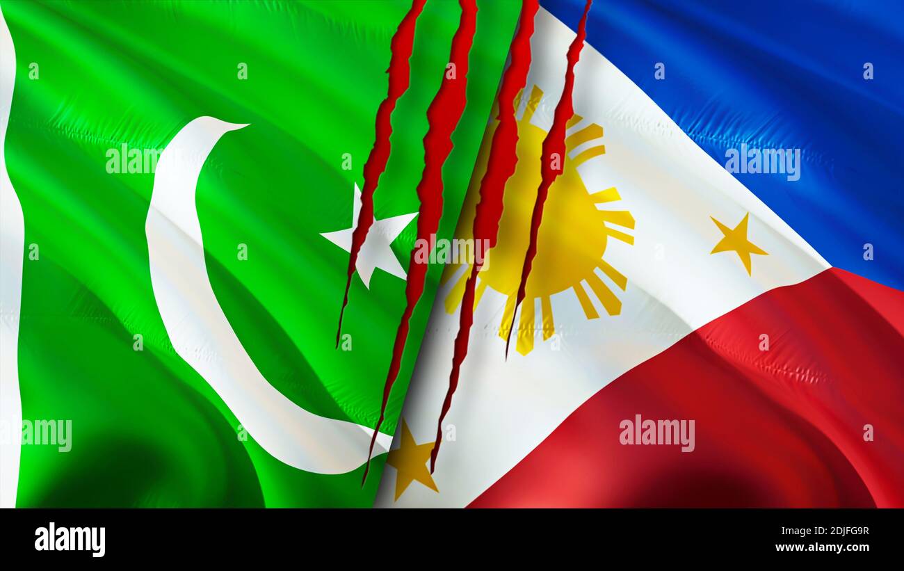 Pakistan and Philippines flags with scar concept. Waving flag,3D ...