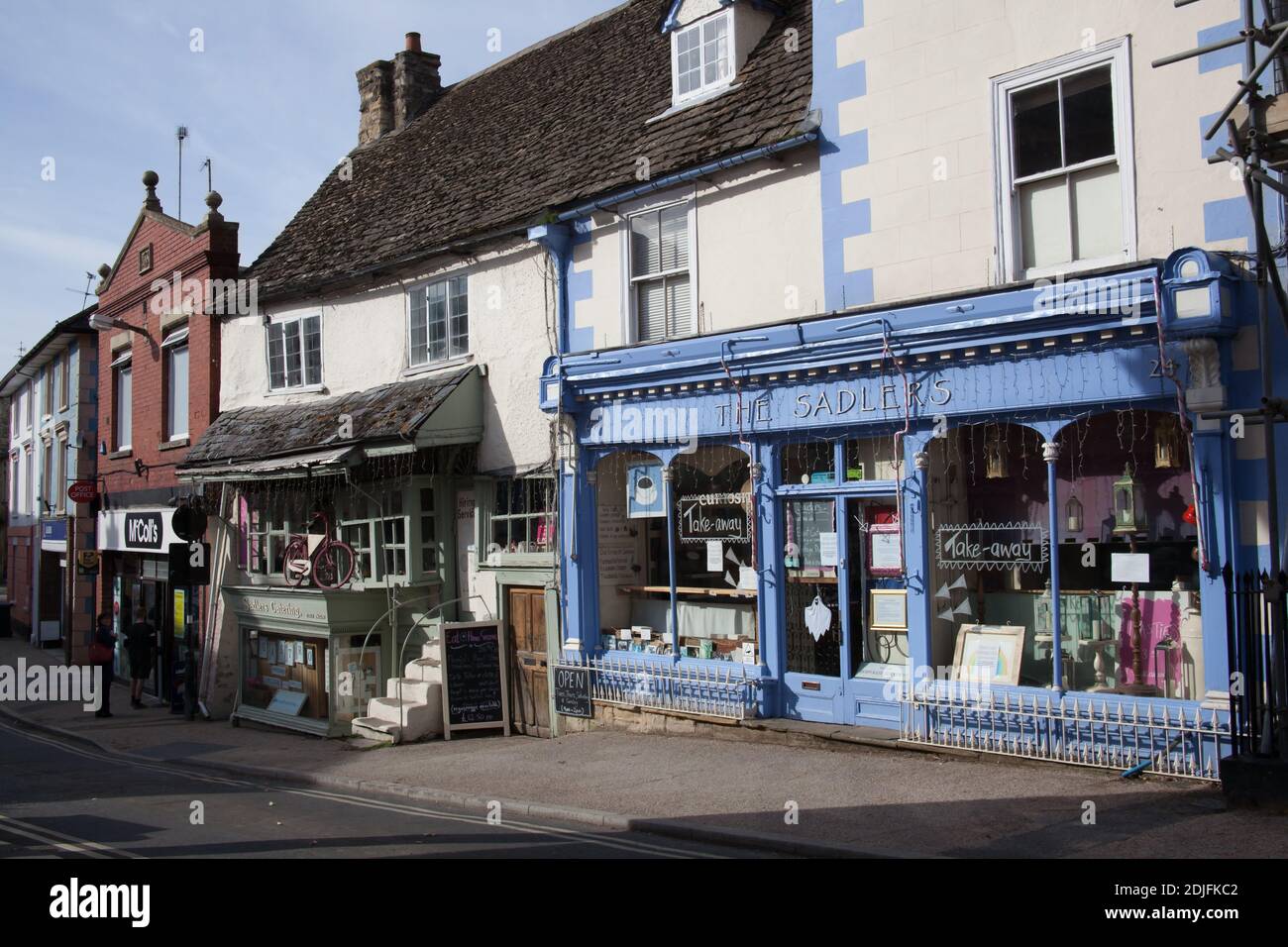 Shops on Market Place in Faringdon, Oxfordshire in the UK, taken 19th October 2020 Stock Photo