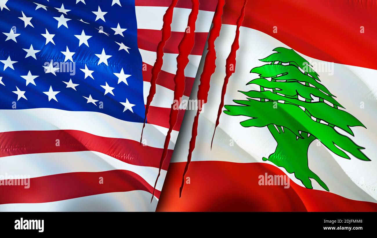 USA And Lebanon Flags With Scar Concept Waving Flag 3D Rendering USA Usa And Lebanon Flags With Scar Concept Waving Flag3d Rendering Usa And Lebanon Conflict Concept Usa Lebanon Relations Concept Flag Of Usa And Le 2DJFMM8 