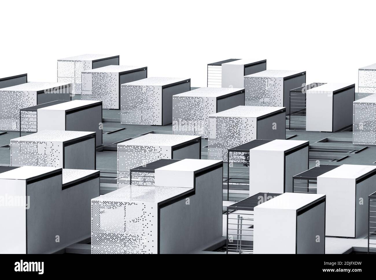Abstract architecture texture with residential balconies. Black and white picture with copy space on the top Stock Photo