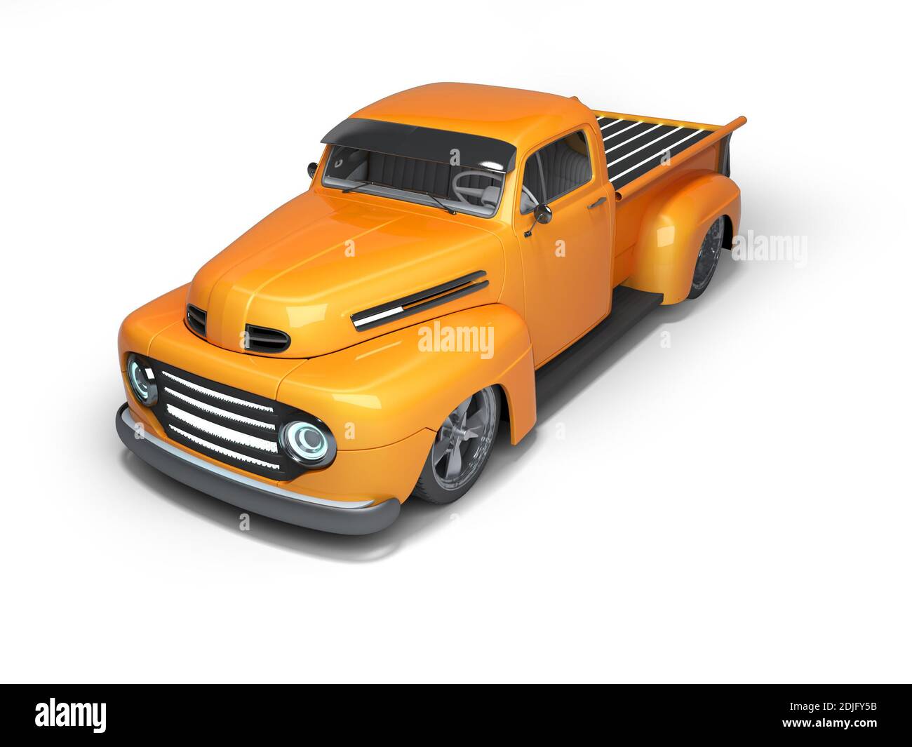 3D rendering orange electric car perspective view on white background