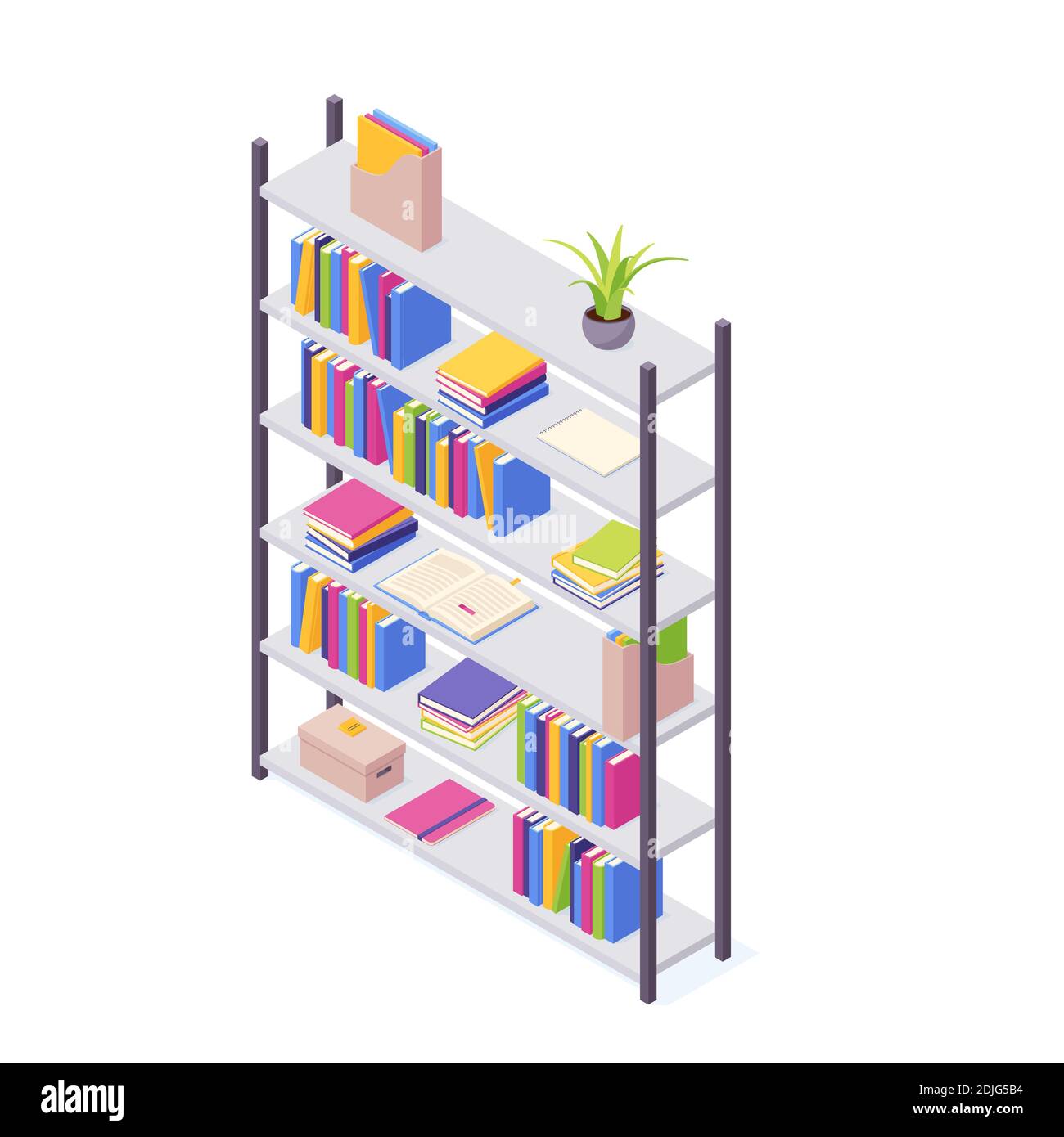Books on shelf in isometric vector illustration Stock Vector Image