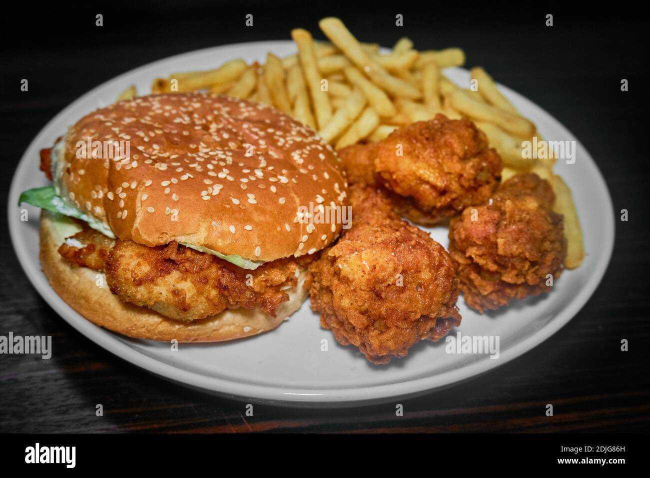 Chicken burger french fries chips hires stock photography and images