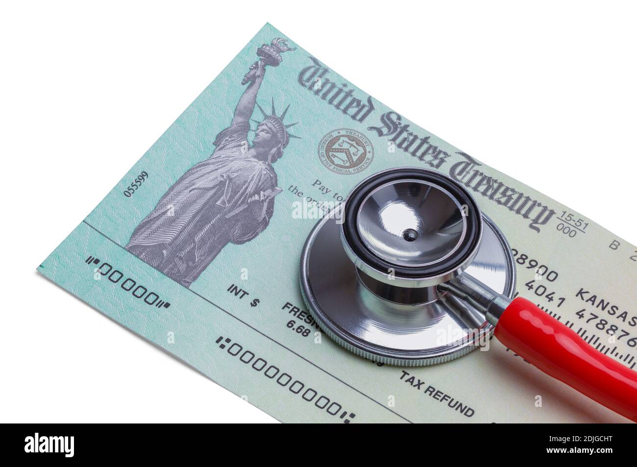 Tax Return Check with Red Stethoscope. Stock Photo