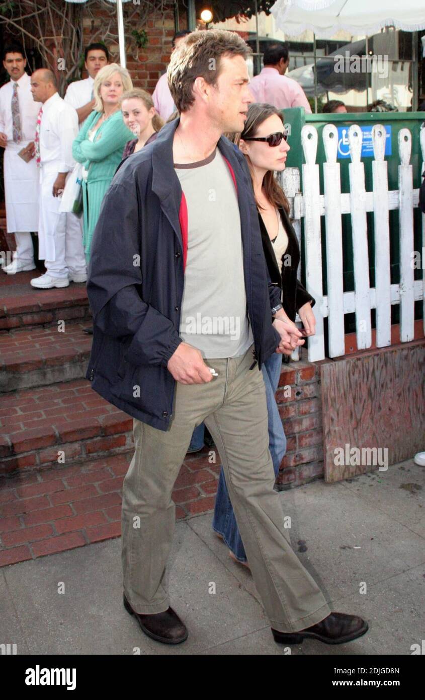 Scottish actor Dougray Scott and girlfriend Claire Forlani are camera shy as leave the Ivy in Los Angeles, Ca. In a rush to get to the privacy of their waiting car. Scott and his lunch date left the popular restaurant holding hands.3/4/06 Stock Photo