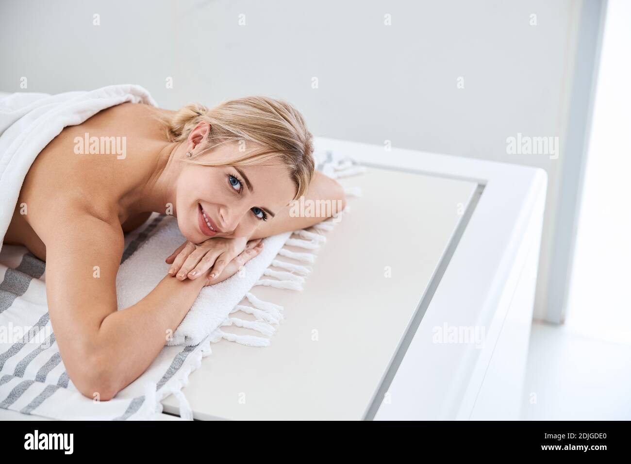 Good Looking Pretty Lady Spending Great Time At The Health And Beauty Clinic Stock Photo Alamy