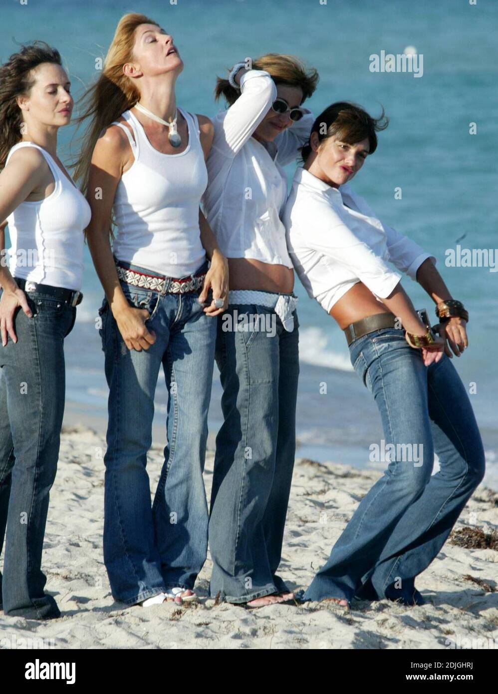 Exclusive!! Araceli Gonzalez, Carola Reyna, Gabriela Toscano and Mercedes Moran from Argentinian TV program 'Housewives', pose for a photo shoot on Miami Beach, FL, 2/23/06 Stock Photo