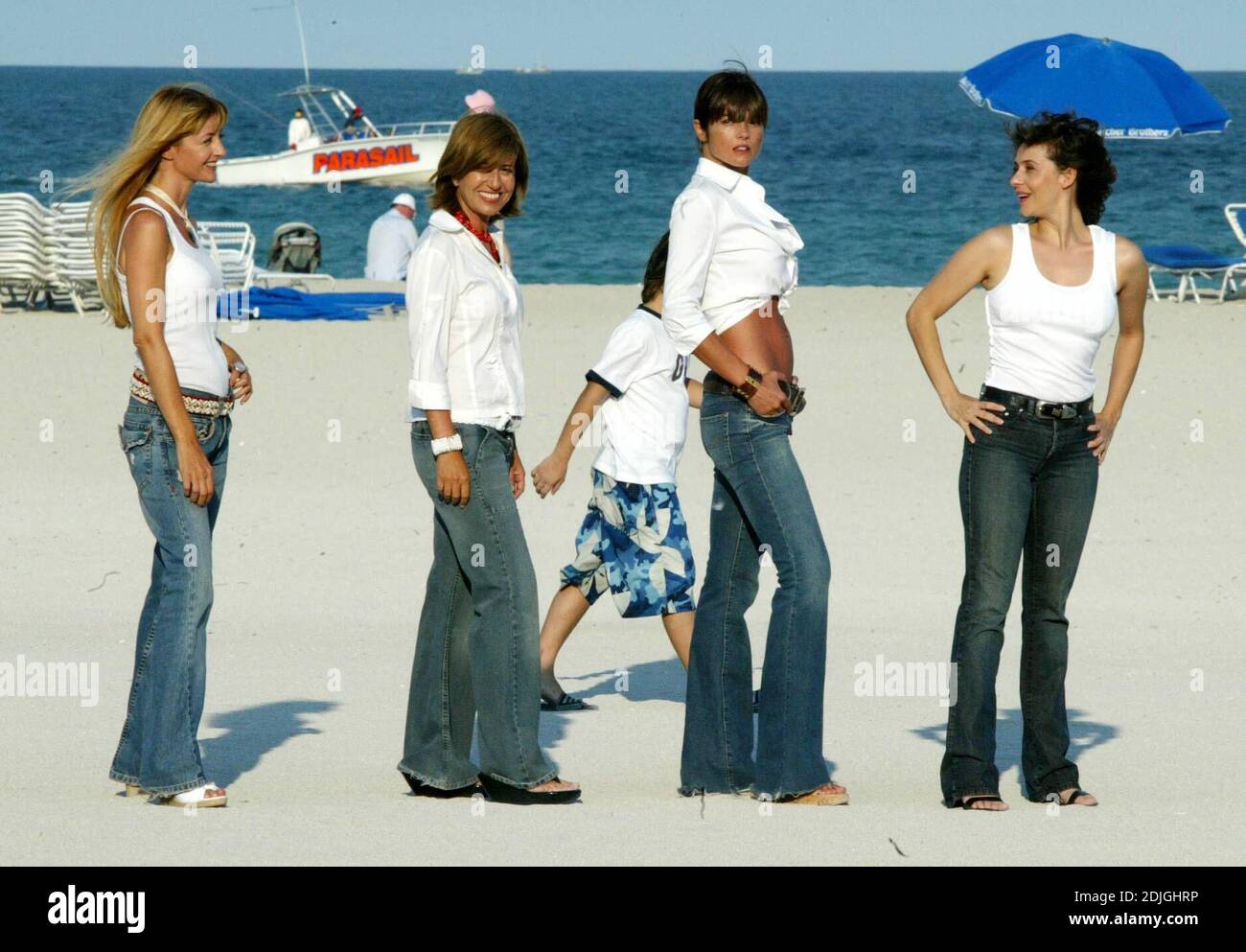 Exclusive!! Araceli Gonzalez, Carola Reyna, Gabriela Toscano and Mercedes Moran from Argentinian TV program 'Housewives', pose for a photo shoot on Miami Beach, FL, 2/23/06 Stock Photo