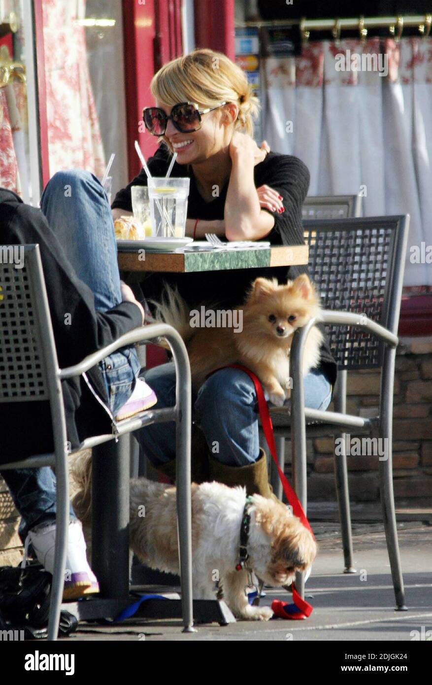 Exclusive!! Nicole Richie takes her two dogs Foxy Cleopatra and Honey Child along for lunch with her friends at La Conversacion in Beverly Hills, Ca. Richie spent most of the meal fussing over her two pooches, petting and feeding them. 1/29/06 Stock Photo