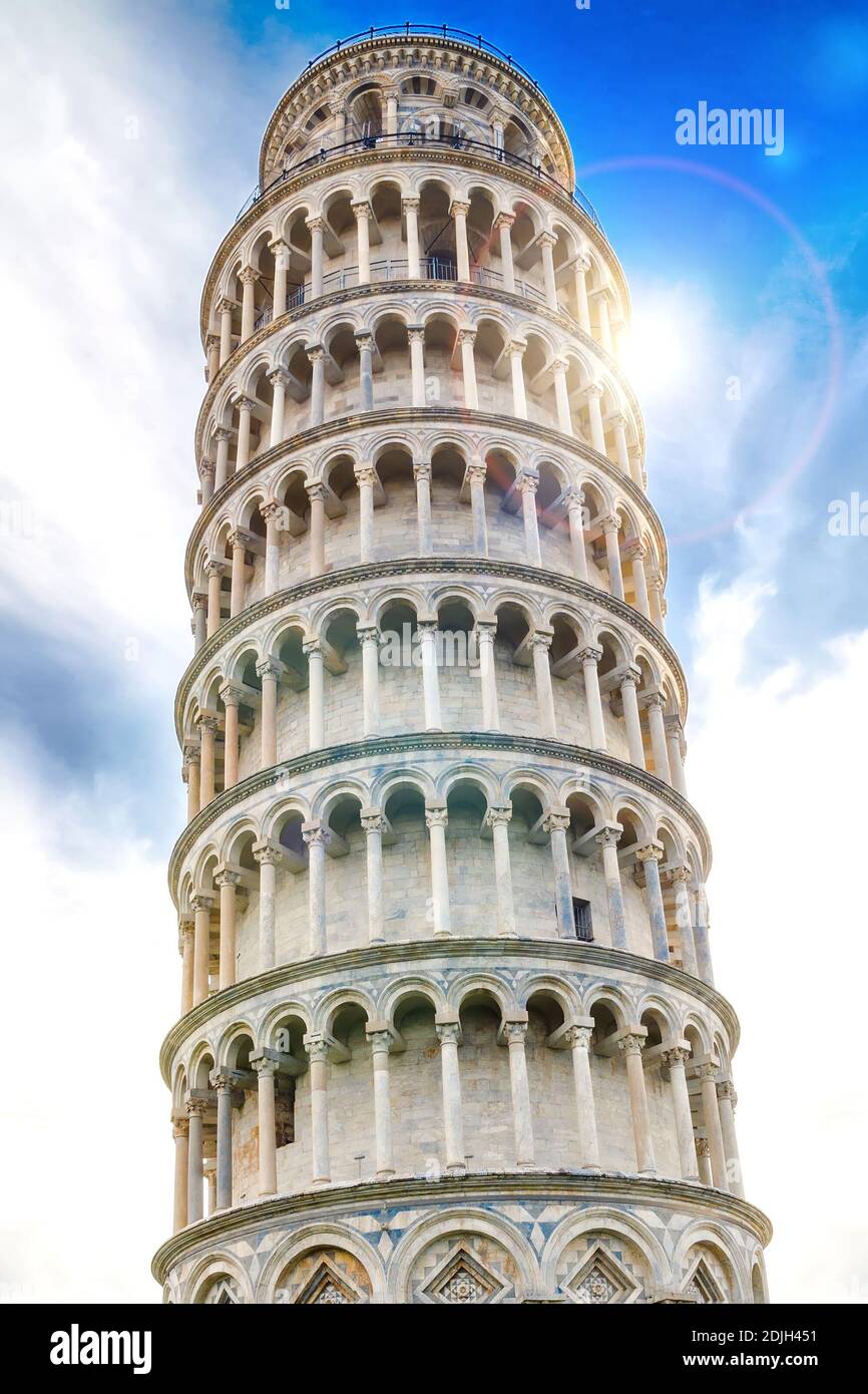 pisa tower with sun and sky Stock Photo