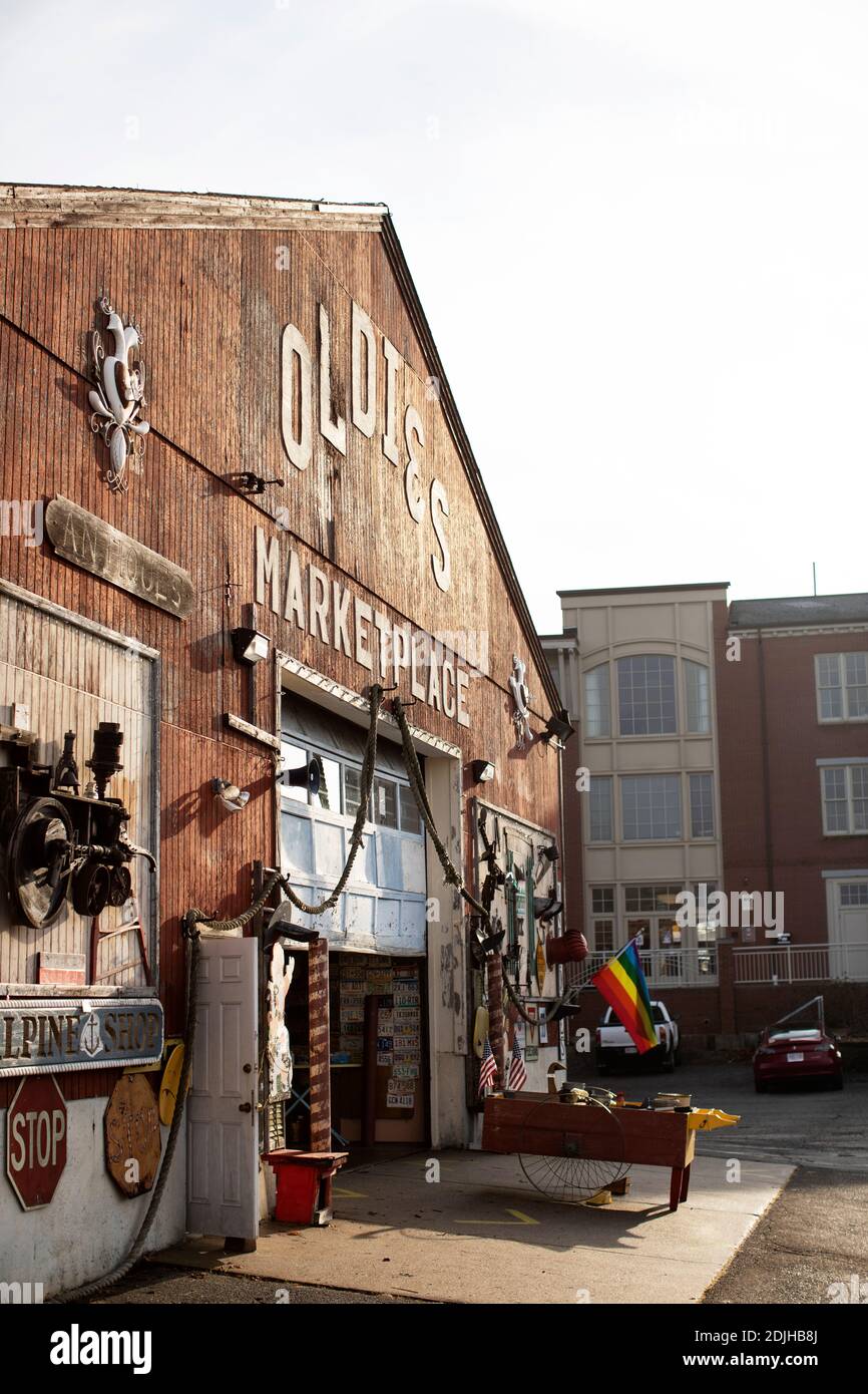 The exterior of the Oldies Marketplace antique store on Water Street in
