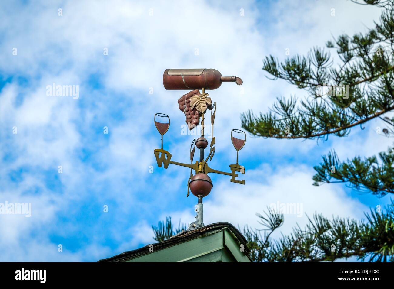Maui, Hawaii, Upcountry, MauiWine (formerly known as Tedeshi Winery), Wine Bottle Wind Vane Stock Photo
