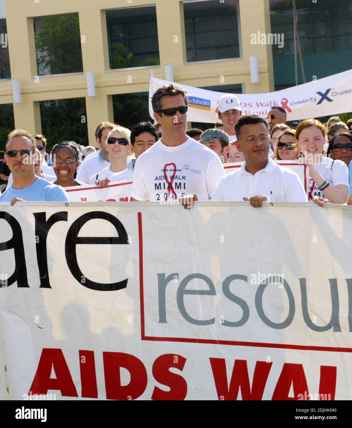 Rupert Everett is Grand Marshall for AIDS Walk Miami 2006. The parade marched 3.1 miles through South Beach and passed famous landmarks such as the Lincoln Theater, The Convention Center and infamous Gay Bar 'Score'. Rupert also was awarded the key to the city and got a kiss from Mr Miami beach Michael Aller, 4/23/06 Stock Photo