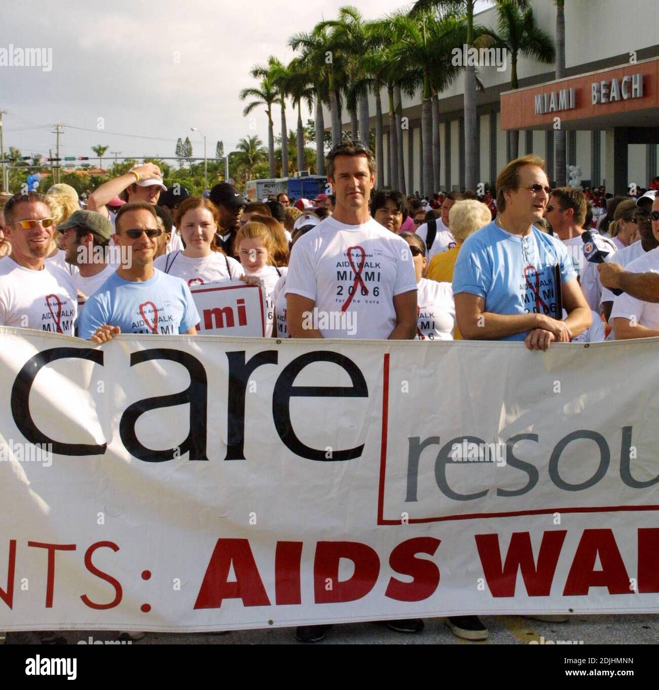 Rupert Everett is Grand Marshall for AIDS Walk Miami 2006. The parade marched 3.1 miles through South Beach and passed famous landmarks such as the Lincoln Theater, The Convention Center and infamous Gay Bar 'Score'. Rupert also was awarded the key to the city and got a kiss from Mr Miami beach Michael Aller, 4/23/06 Stock Photo