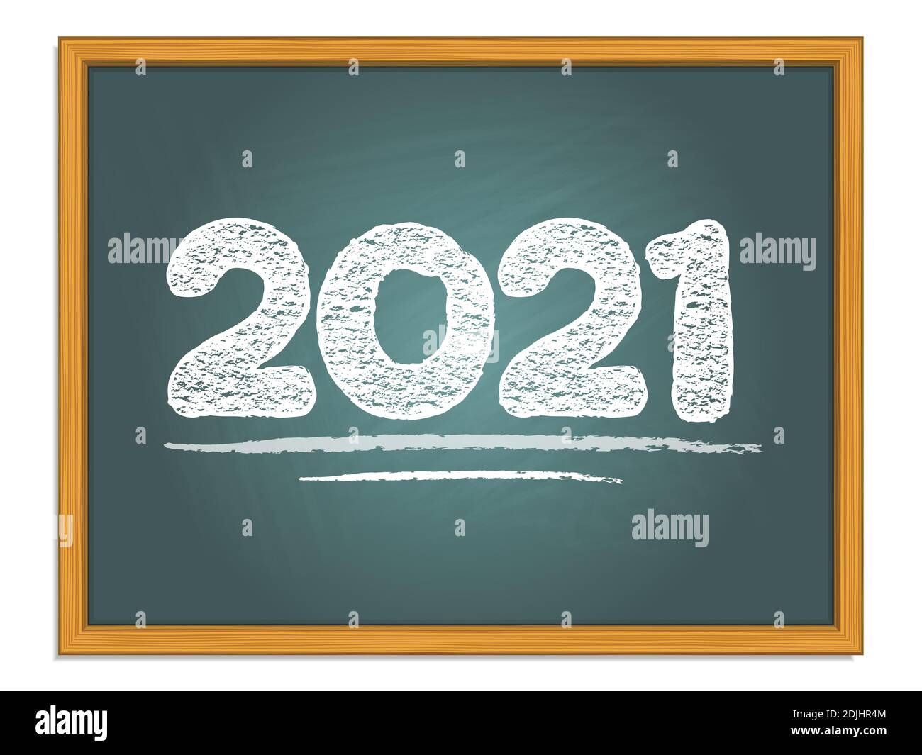 2021 chalk lettering on green chalkboard. New year vector numbers. Stock Vector