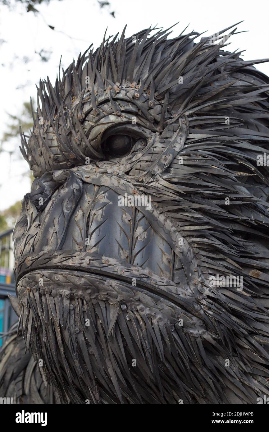 A large gorilla sculpture made of recycled tires, in front of Ripley's Believe it or Not museum in Newport, Oregon, USA. Stock Photo