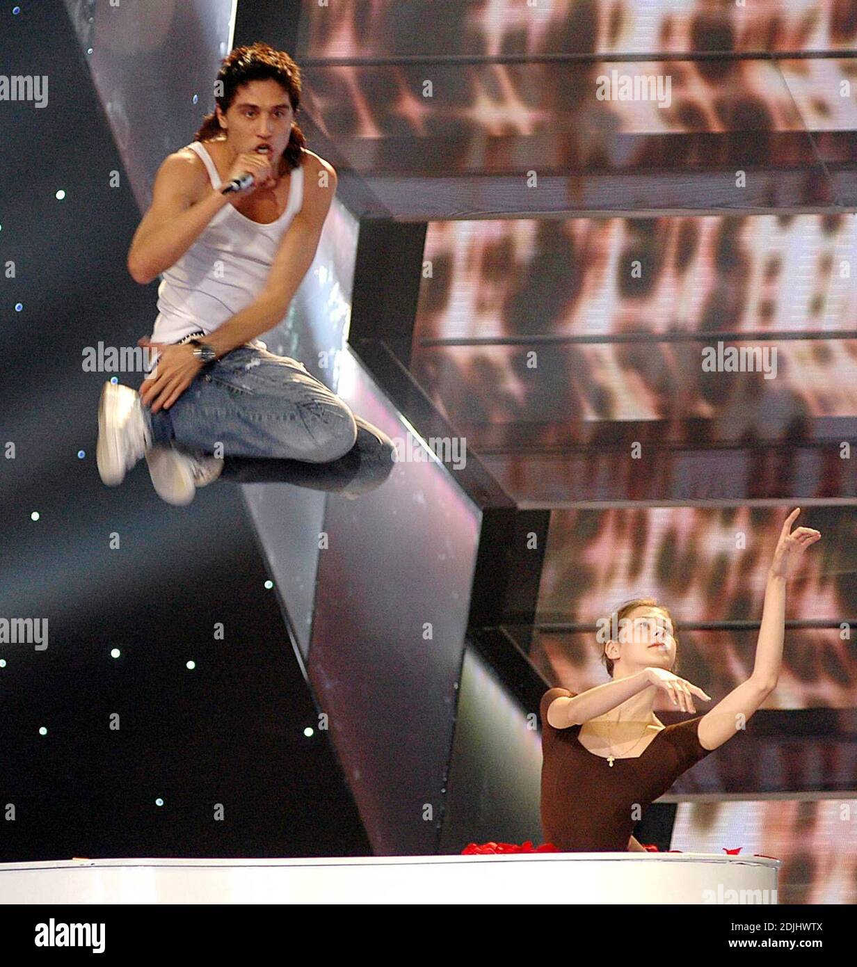 Russian entry Dima Bilan at the 2006 Eurovision Song Contest in Athens, Greece, 5/19/06 Stock Photo