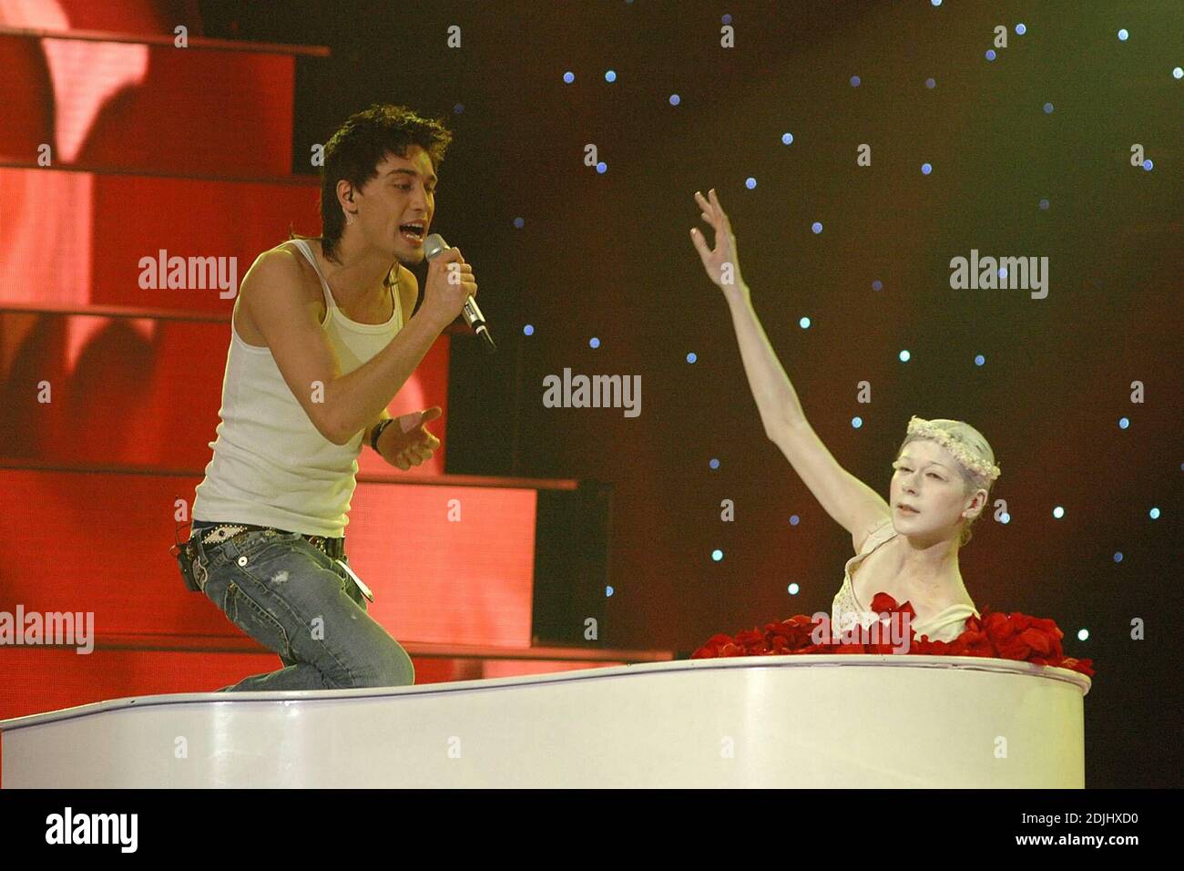 Russian entry Dima Bilan at the 2006 Eurovision Song Contest in Athens, Greece, 5/19/06 Stock Photo