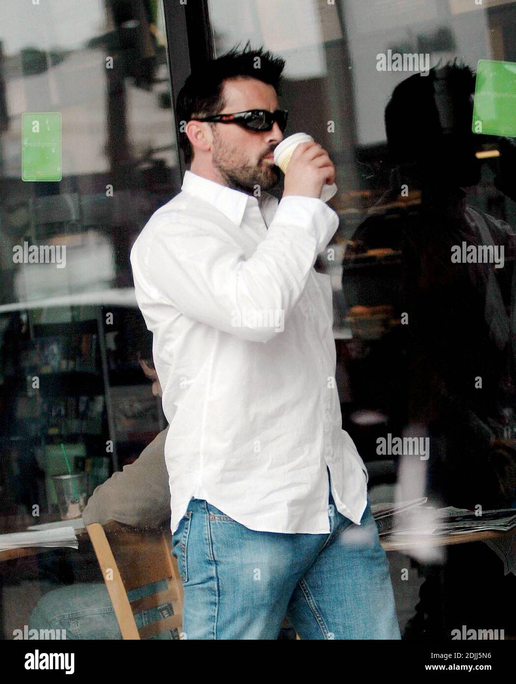 Matt LeBlanc tries to go incognito with heavy facial hair and sunglasses  but female fans still spotted him at Starbucks in Los Angeles, Ca. The Joey  star, who has gained weight since