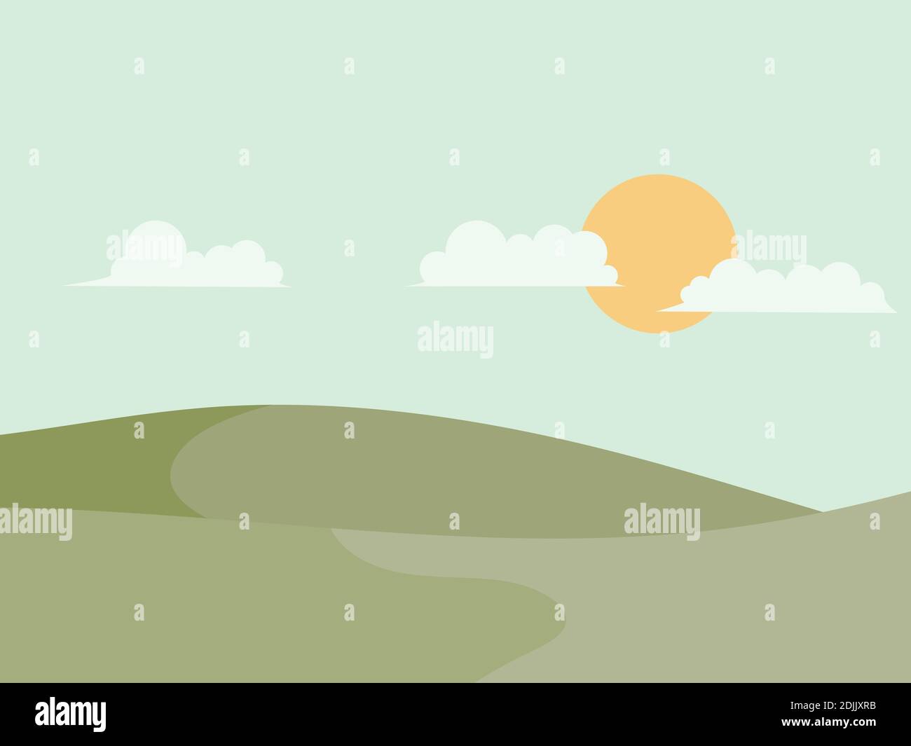 Green hills landscape in minimalist style. Boho decor for prints, posters and interior design. Mid Century modern decor. Green fields. Vector illustra Stock Vector