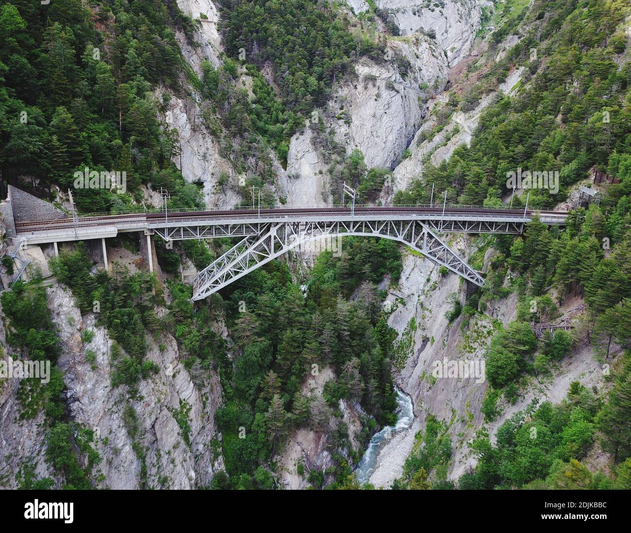 High Angle View Of Bridge Over Mountain Stock Photo