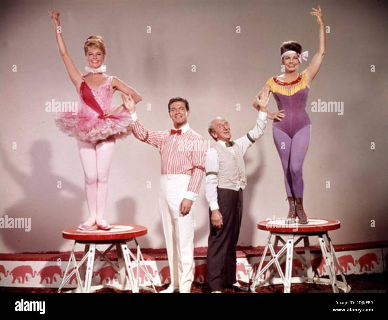 BILLY ROSE'S JUMBO 1962 MGM film with from left: Doris Day, Stephen Boyd, Jimmy Durante, Martha Raye Stock Photo