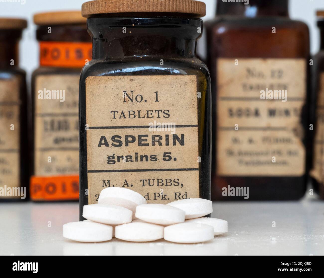 Antique aspirin bottle dating from the early 20th century Stock Photo