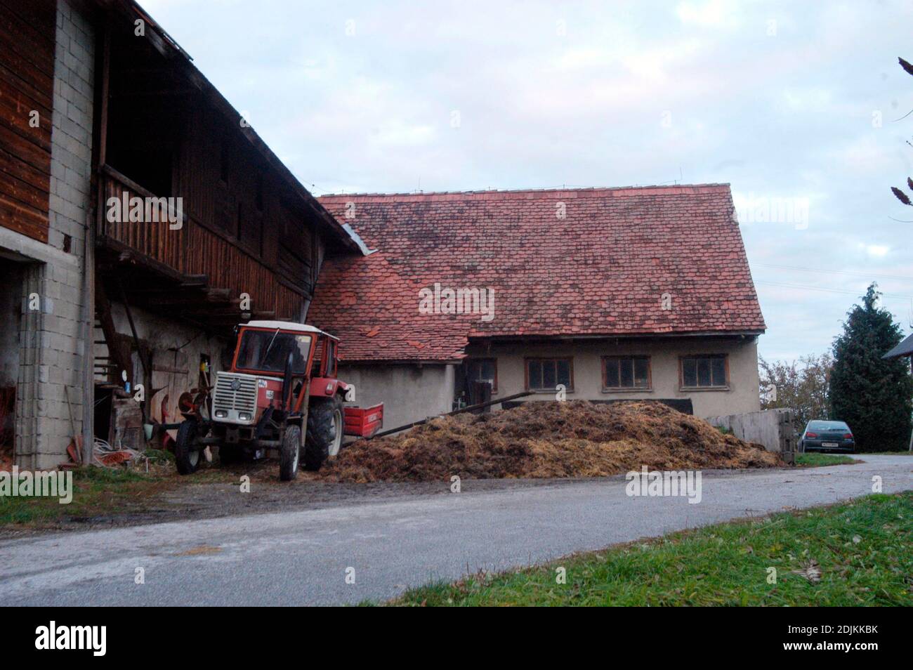 alpine farm and farmhouse, living in the countryside in the mountains ...