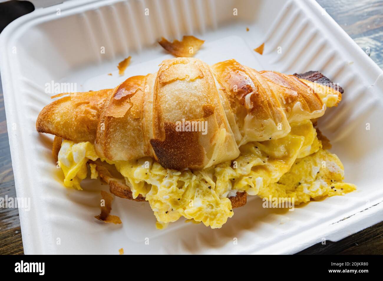 Close up shot of a grileld Croissant with fried egg, ate at Kanab, Utah Stock Photo