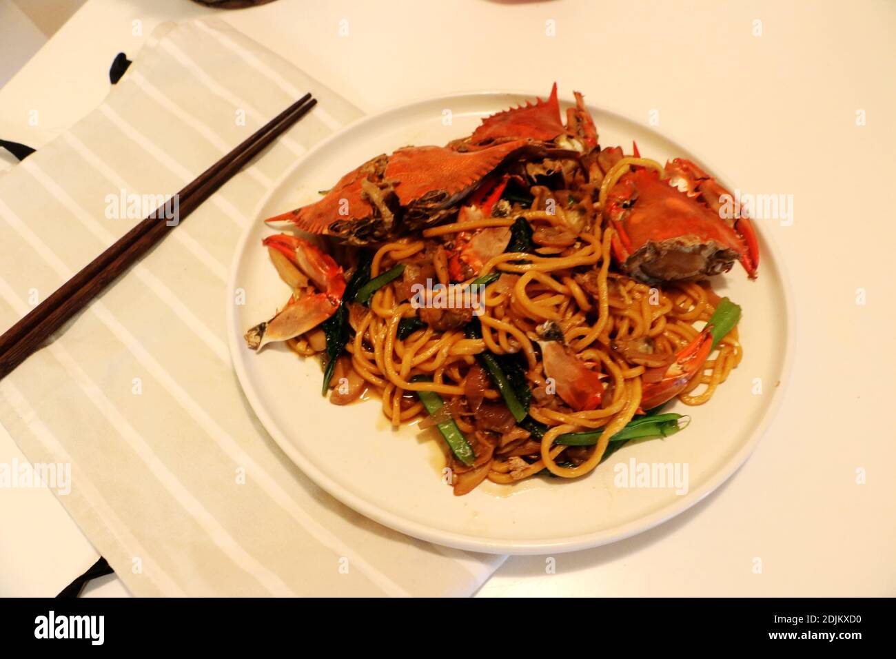 Crab Noodles made by instant pack noddle Stock Photo